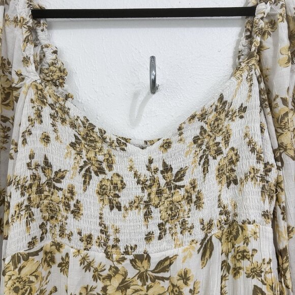 Free People Jaymes Midi Dress Floral Printed Smocked V Neck Long Sleeve Size XL - Picture 15 of 16